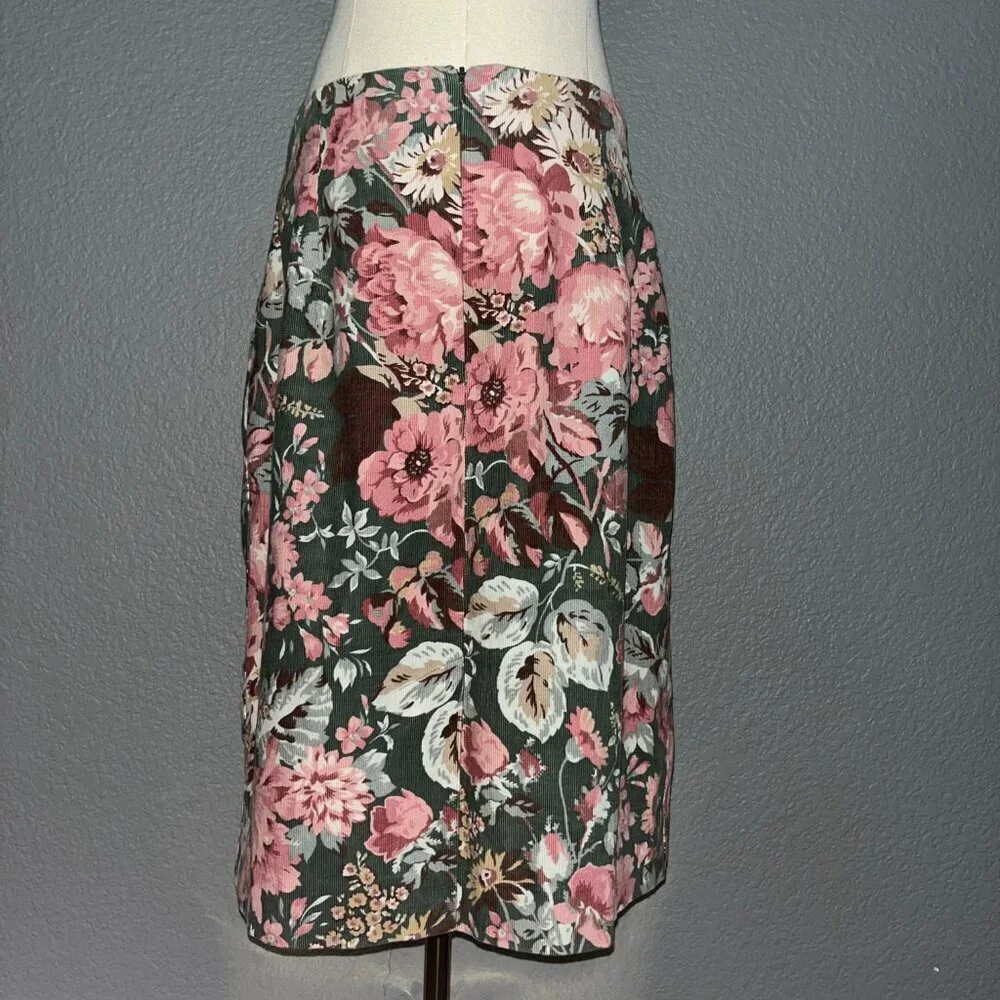LAURA ASHLEY MADE IN GREAT BRITAIN NEW WITH TAGS FLORAL CORDUROY PENCIL SKIRT 14